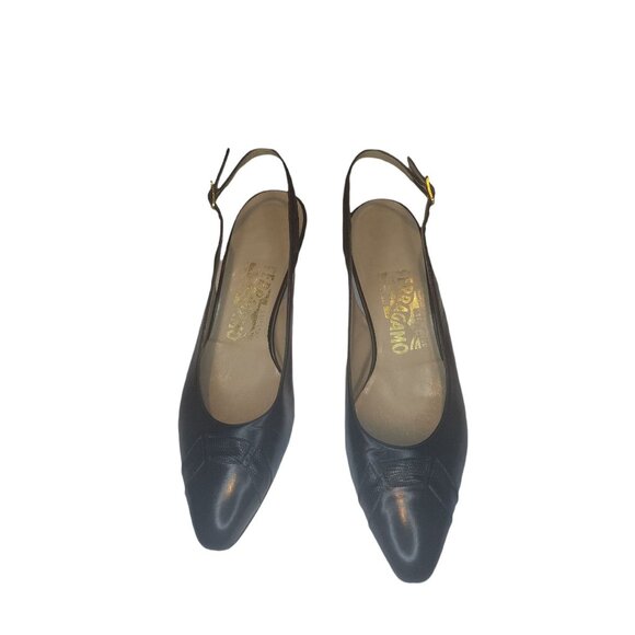 Salvatore Ferragamo Slingback Heels Women Sz 8.5AAA Block Black Designer Work - Picture 3 of 6